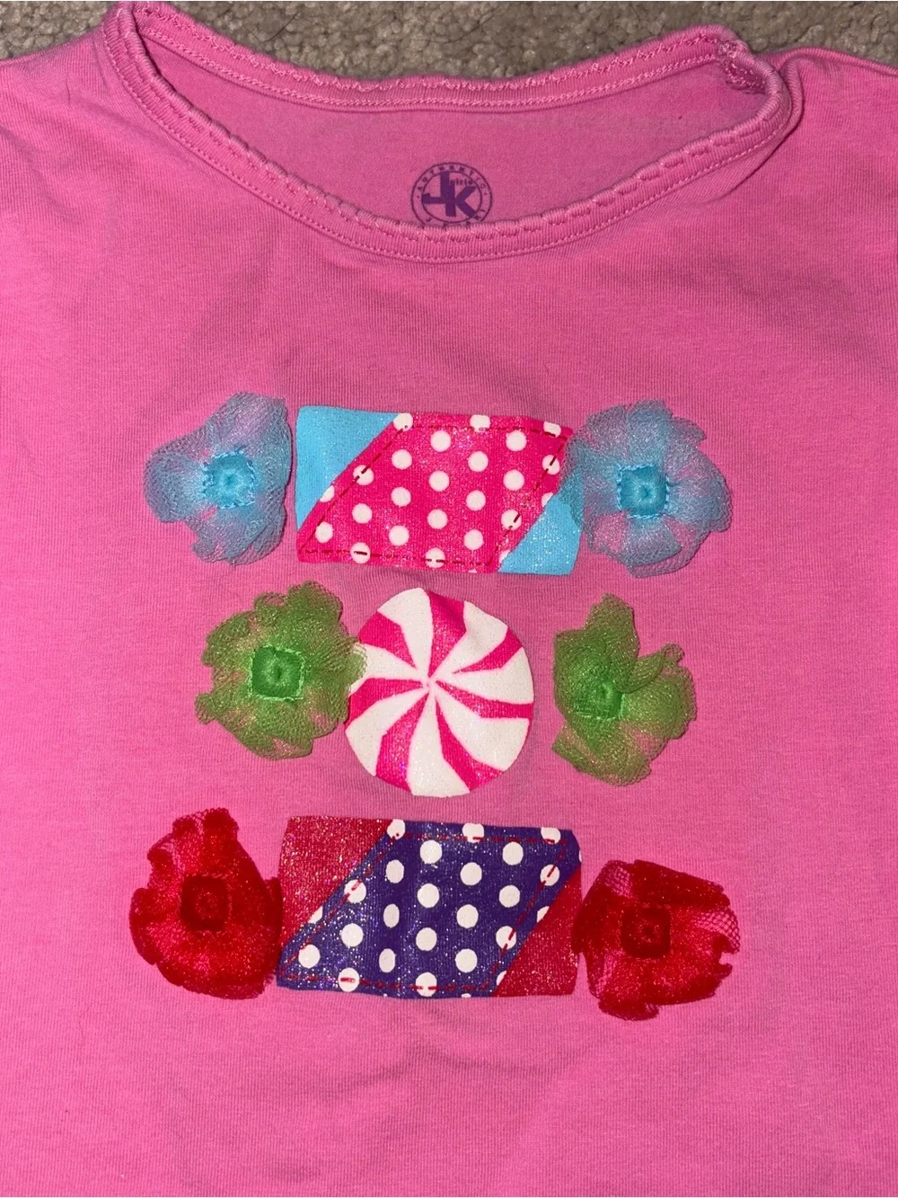 J. Khaki Pink Candy Applique Top with Lime Green Leggings Set 4T